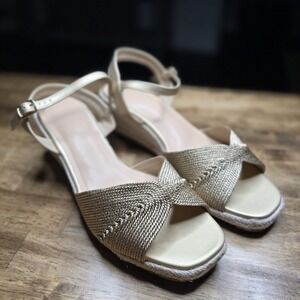 Women's Espadrille Wedge Sandals 9.5 Ankle Strap Open Toe Champagne NWOB